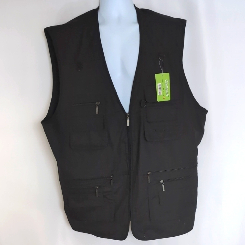 NWT OlympinA Outdoor Life Men's Black Utility Vest - Size 7XL - New With Tags